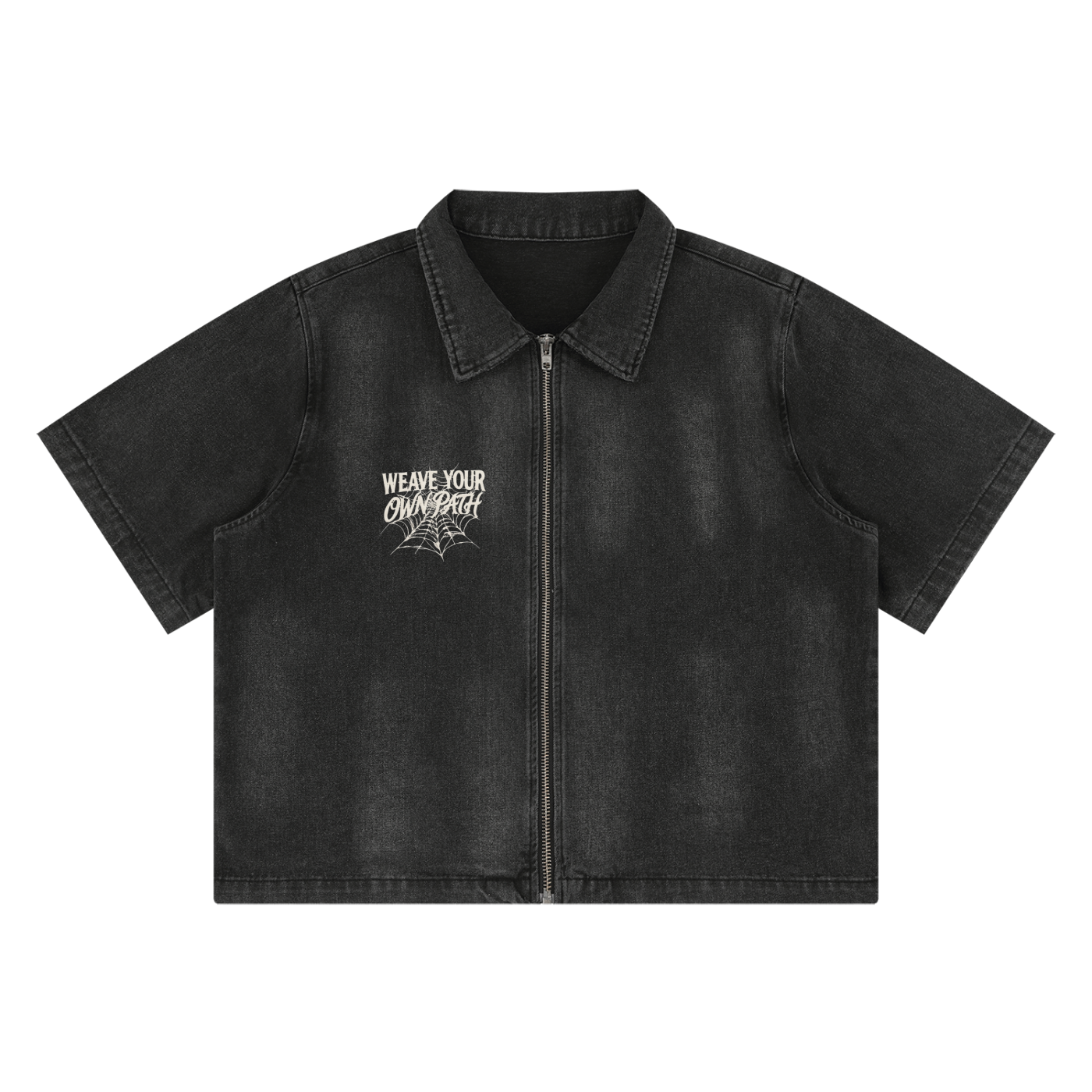 Unisex Vintage Washed Full-Zip Denim Shirt