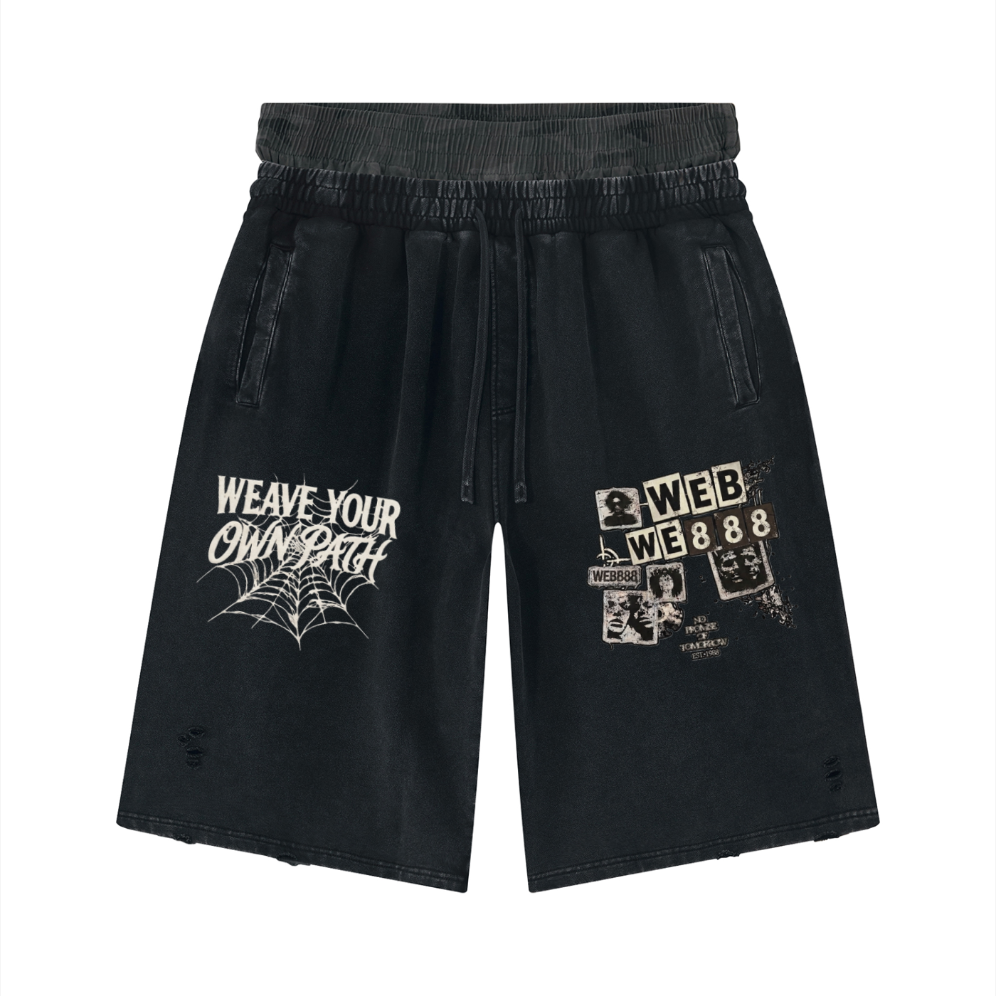 Unisex Vintage Wash Distressed Wide Leg Shorts