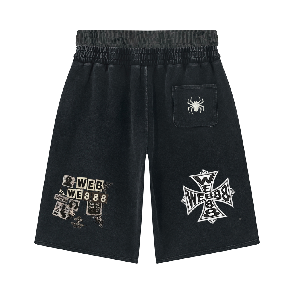 Unisex Vintage Wash Distressed Wide Leg Shorts
